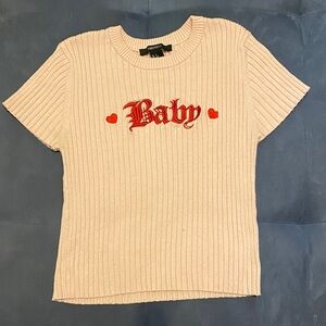 Forever 21 Light Pink Ribbed “BABY” Tee